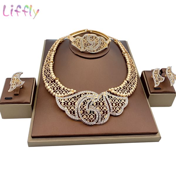 african jewelry sets charm bridal crystal necklace flower bracelet earrings ring wedding fashion jewelry set gifts for woman, Silver